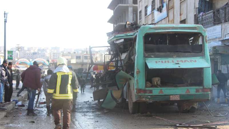 قتلى وجرحى في انفجار حافلة بمدينة عفرين شمالي حلب 
