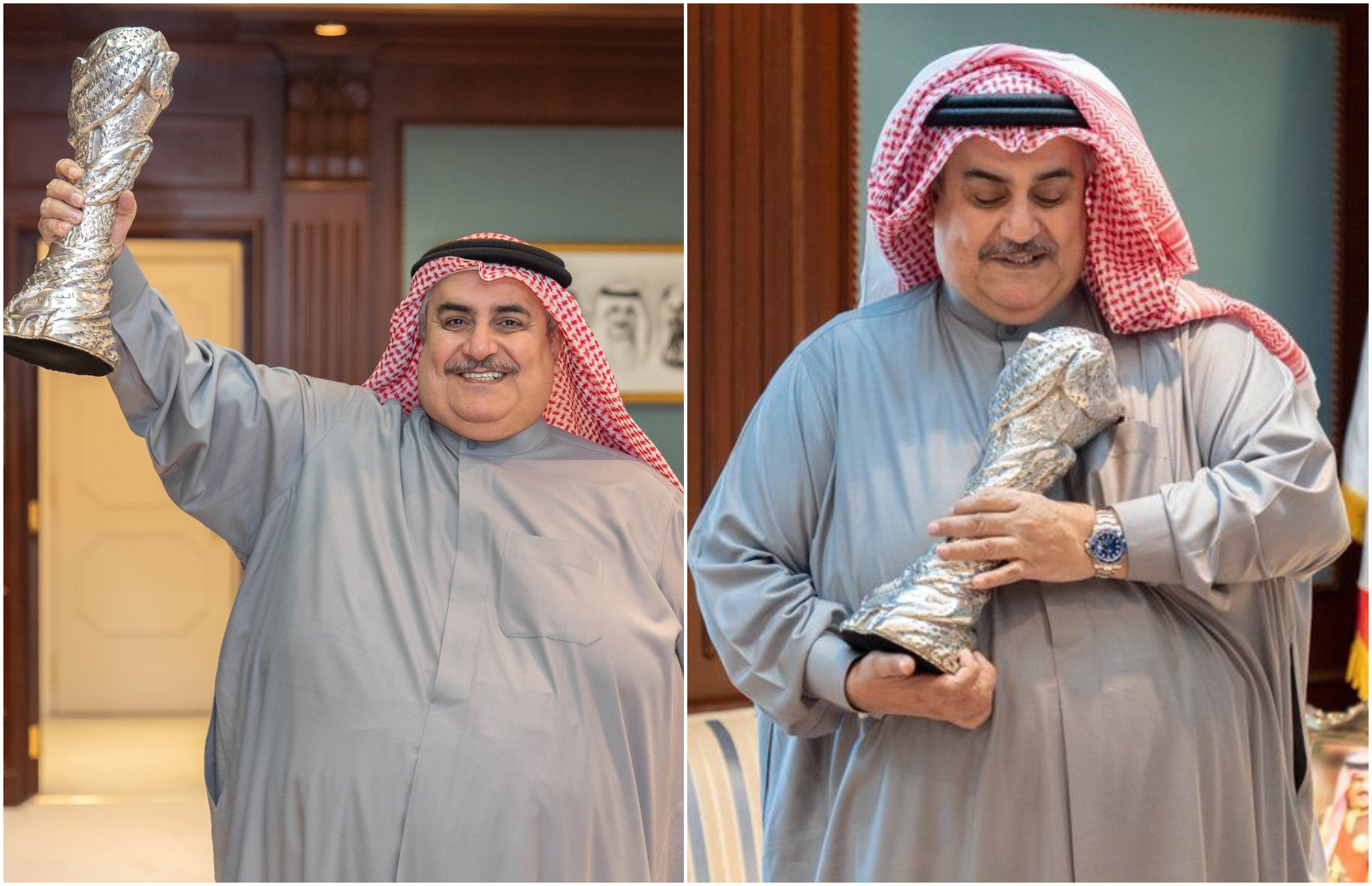 وزير خارجية البحرين ينشر صوره مع كأس الخليج 24 بعد فوز بلاده للمرة الأولى في تاريخه به ويعلق: &quot;ما تغلبونه&quot;
