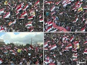 ملايين السوريين يشاركون في المسيرة العالمية من أجل سورية دعما لبرنامج الإصلاح ورفضا للتدخل الخارجي 