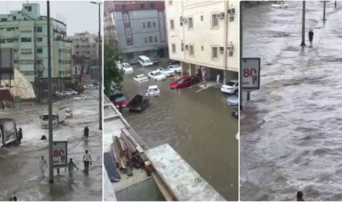 بالفيديو / الأمطار تغرق السعودية و تعطل الحياة.. وقلق بالغ من سيناريو كوارث السيول المتكرر !