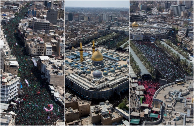 صورٌ جوية للحشود الغفيرة التي أحيت ذكرى عاشوراء بكربلاء المقدسة