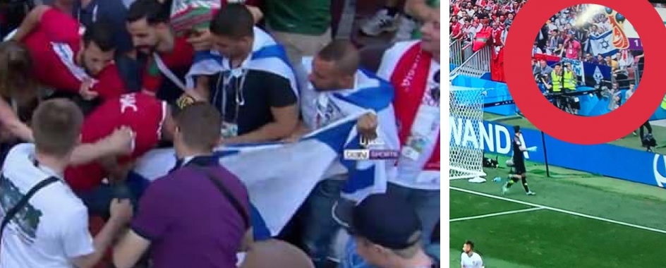 بالفيديو/ الجماهير المغربية تمنع أحد المشجعين من رفع العلم &quot;الإسرائيلي&quot; في ملعب &quot;لوجنيكي&quot; 