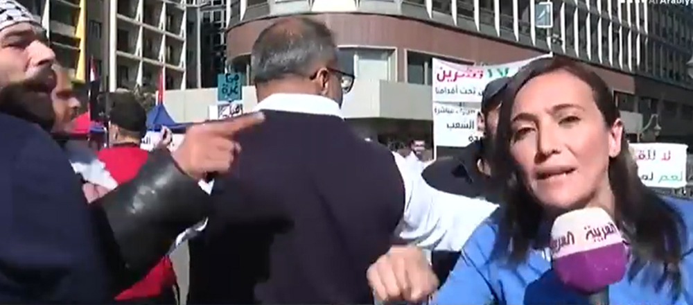 بالفيديو/ محتجون يتصدون لمراسلة &quot;العربية&quot; خلال تغطيتها!