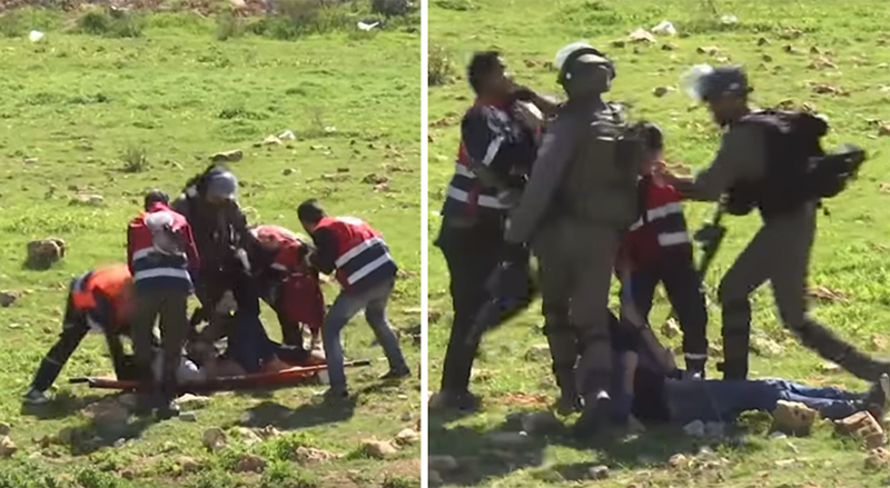اعتدوا بوحشية على المسعفين محاولين منعهم من إنقاذ مصاب...فيديو يوثّق ما قام به جنود من جيش الإحتلال الإسرائيلي