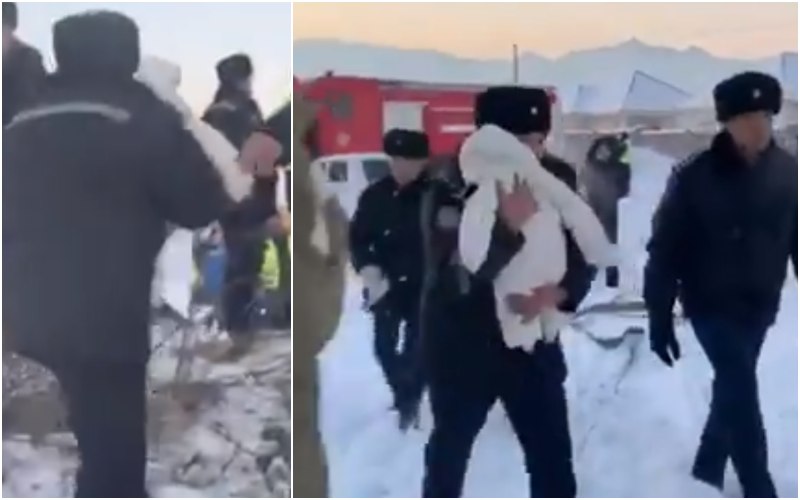 بالفيديو/ لحظة نجاة طفل رضيع في كارثة تحطم الطائرة الكازاخستانية!