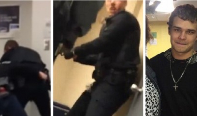 شرطي يصوّب مسدسه ويطلق رصاصة في وجه شاب داخل محكمة كندية بحضور والدته...فيديو الحادثة انتشر بسرعة كبيرة
