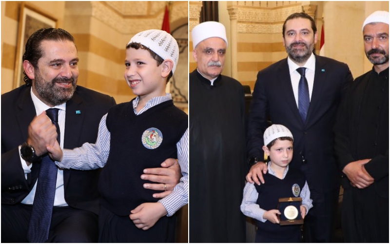 بالصور/ الرئيس الحريري يستقبل الاطفائي الصغير محمود الذي شارك في إطفاء حرائق الشوف!