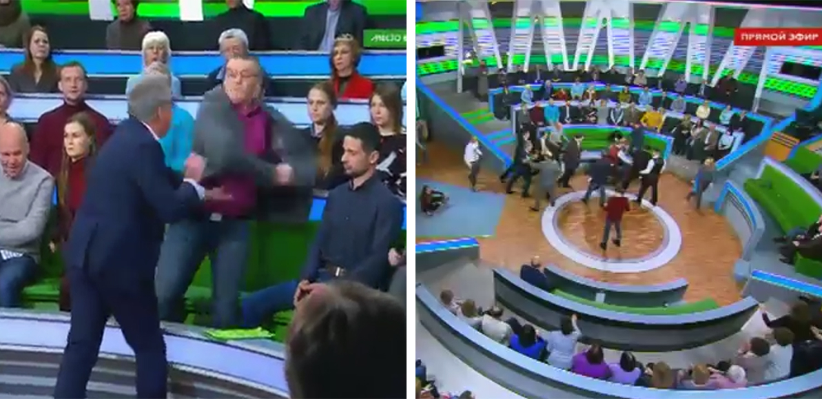 بالفيديو/ في روسيا أيضاً...مشادة كلامية وعراك بين مقدم برامج وخبير سياسي مباشرة على الهواء