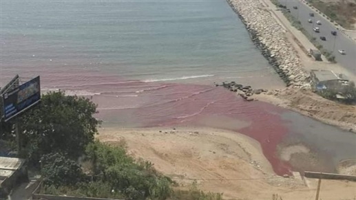 بالصور/ جريمة بيئية بطلتها شاحنة مخالفة ونهر انطلياس ينصبغ باللون الأحمر