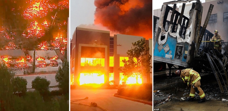 بالصور والفيديو/ حريق هائل يلتهم أكبر مستودعات أمازون في كاليفورنيا