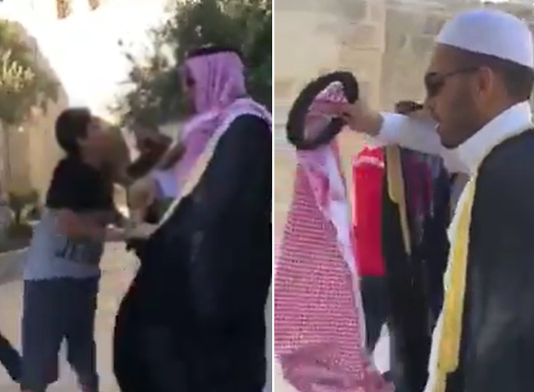 بالفيديو/ فلسطينيون يطردون سعودياً من المسجد الأقصى...&quot;اطلع برا...برا يا نذل&quot;...وطفل يبصق في وجهه