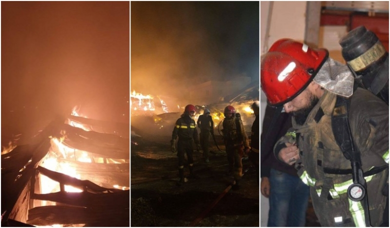 بالصور/ بعد 24 ساعة...الدفاع المدني ينتهي من عمليات اطفاء الحريق الكبير الذي شب داخل مستودعين ضمن معمل &quot;رينغو&quot; في الصرفند 