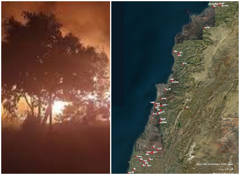 خارطة دقيقة تظهر توزع الحرائق على الأراضي اللبنانية...من الشمال إلى الجنوب!