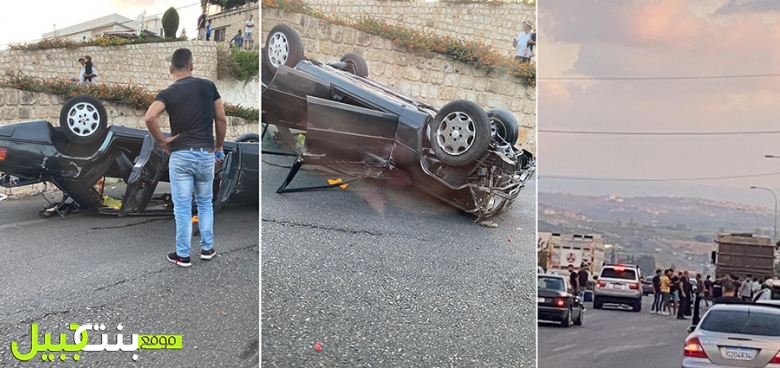 بالصور/ حادث انقلاب سيارة قرب مقام النبي ساري وسقوط جرحى