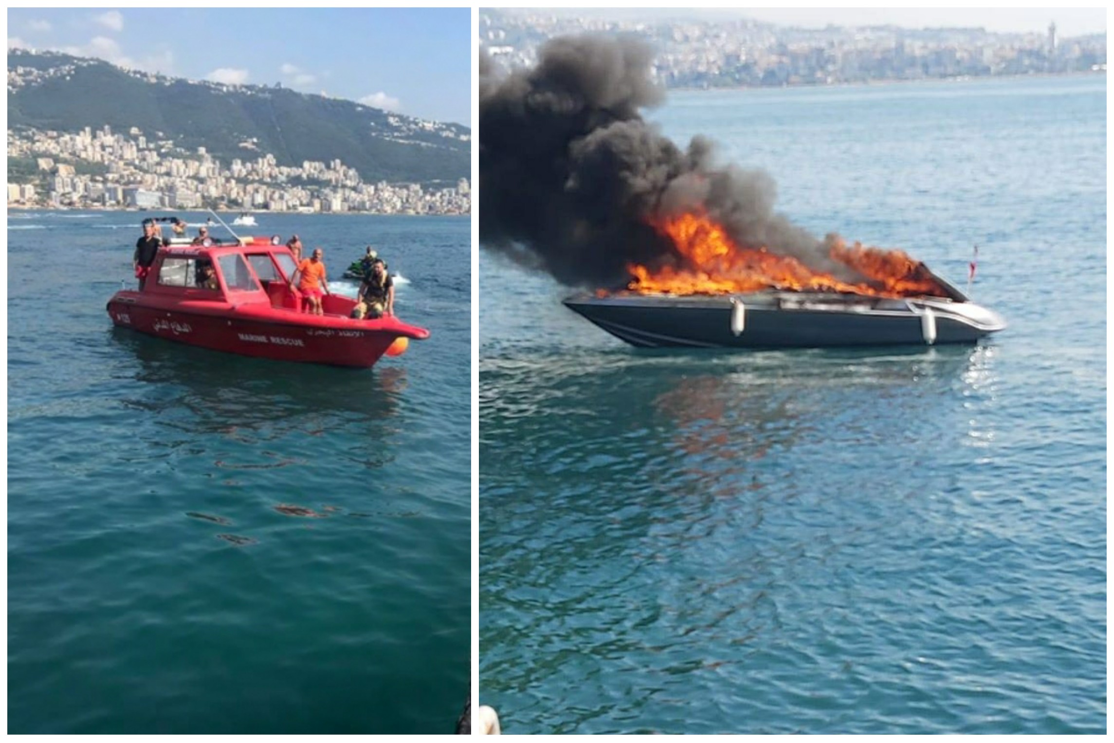 بالصور/ اندلاع حريق داخل زورق سياحي مقابل شاطئ طبرجا-كسروان