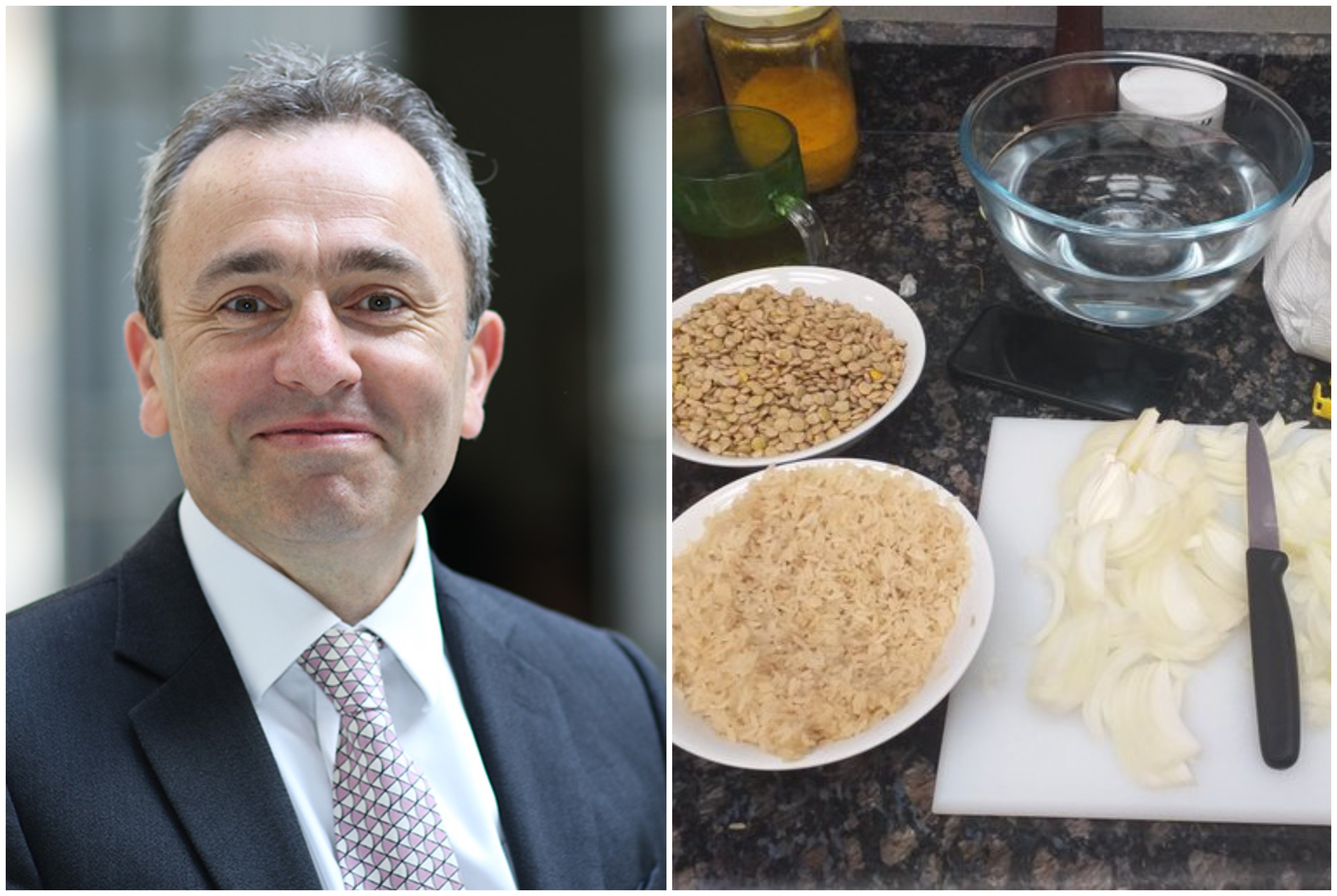 بالصورة/ إنه الحجر المنزلي...السفير البريطاني يتعلم الأطباق اللبنانية ويحضّر المجدرة 