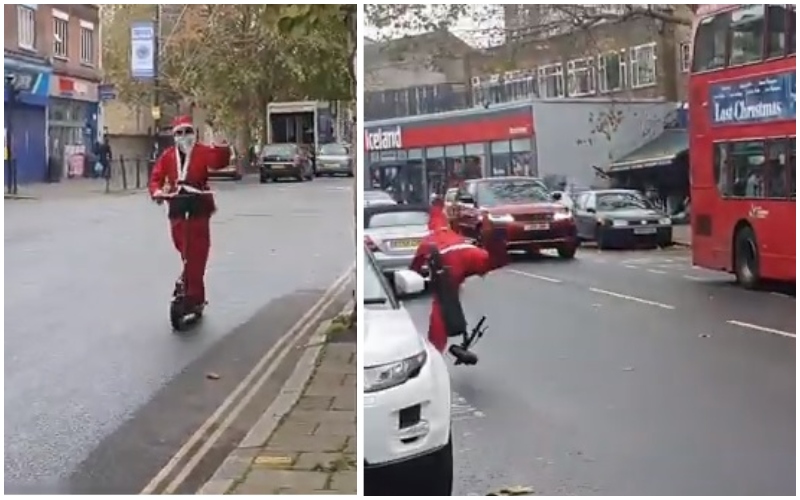 بالفيديو/ وسائل النقل الحديثة لا تناسب بابا نويل...سقط أرضا بعدما كان يتجول على &quot;سكوتر&quot; ضمن حملة ترويجية اعتبرت الأفشل!